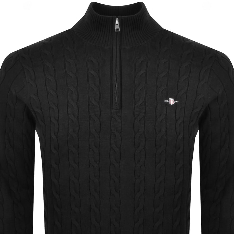 Image number 2 for Gant Cotton Cable Knit Half Zip Jumper Black
