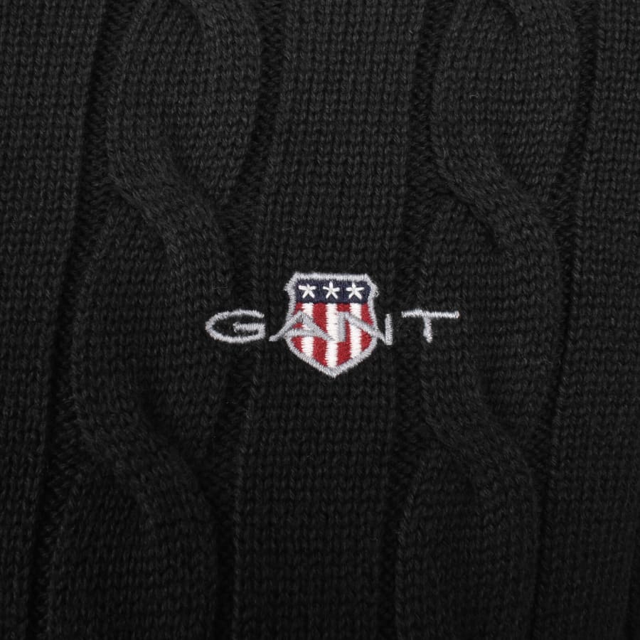 Image number 3 for Gant Cotton Cable Knit Half Zip Jumper Black