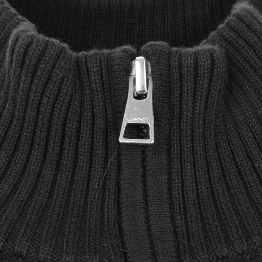 Image number 4 for Gant Cotton Cable Knit Half Zip Jumper Black