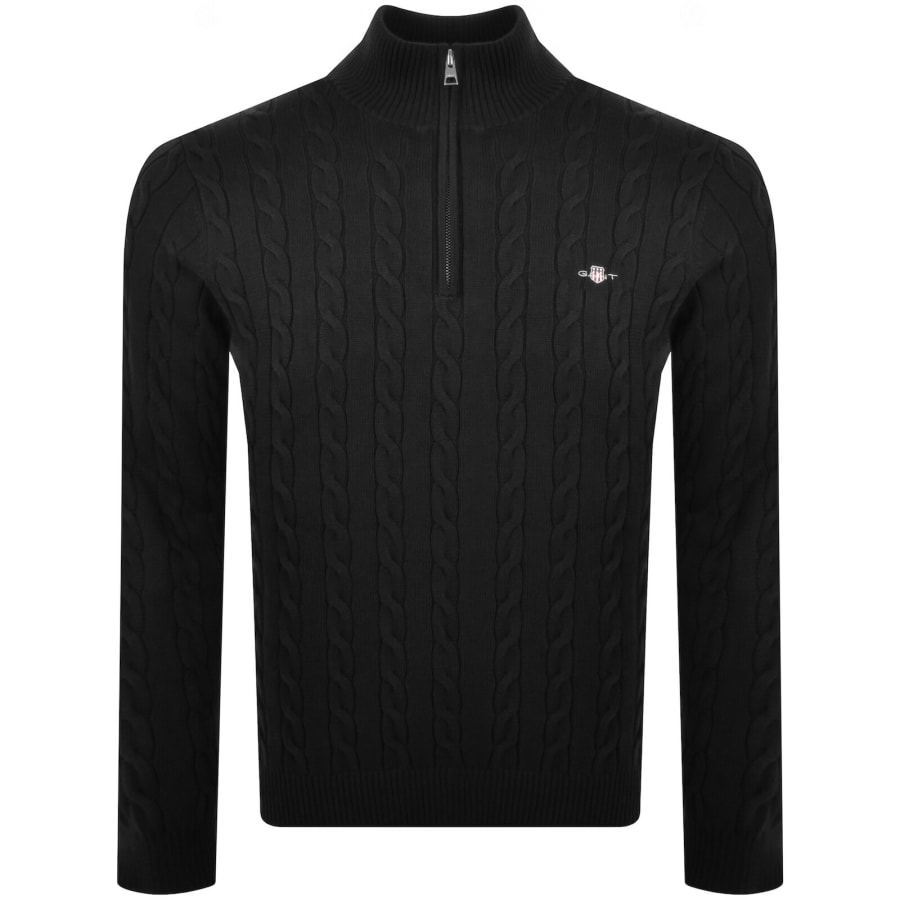 Image number 1 for Gant Cotton Cable Knit Half Zip Jumper Black