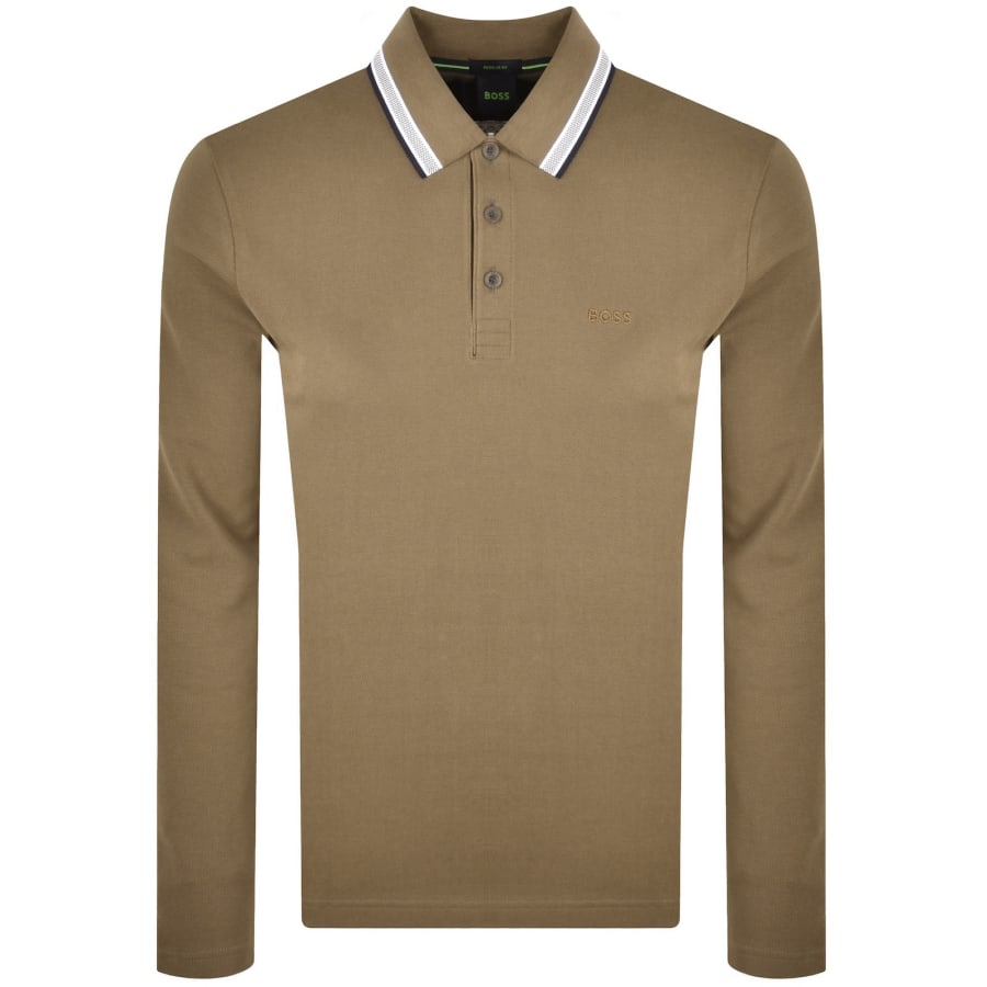 Image number 1 for BOSS Plisy Long Sleeve Polo T Shirt Brown