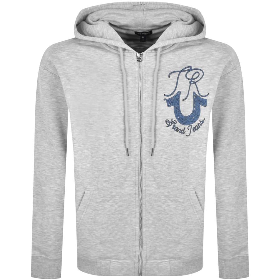Image number 2 for True Religion Rope Logo Zip Hoodie Grey