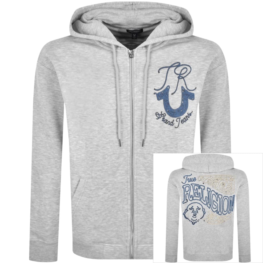 Image number 1 for True Religion Rope Logo Zip Hoodie Grey
