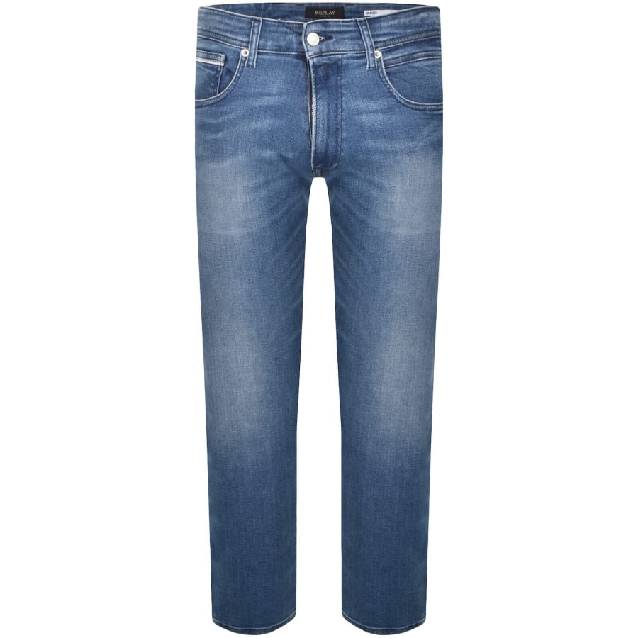 Image number 2 for Replay Grover Straight Fit Mid Wash Jeans Blue