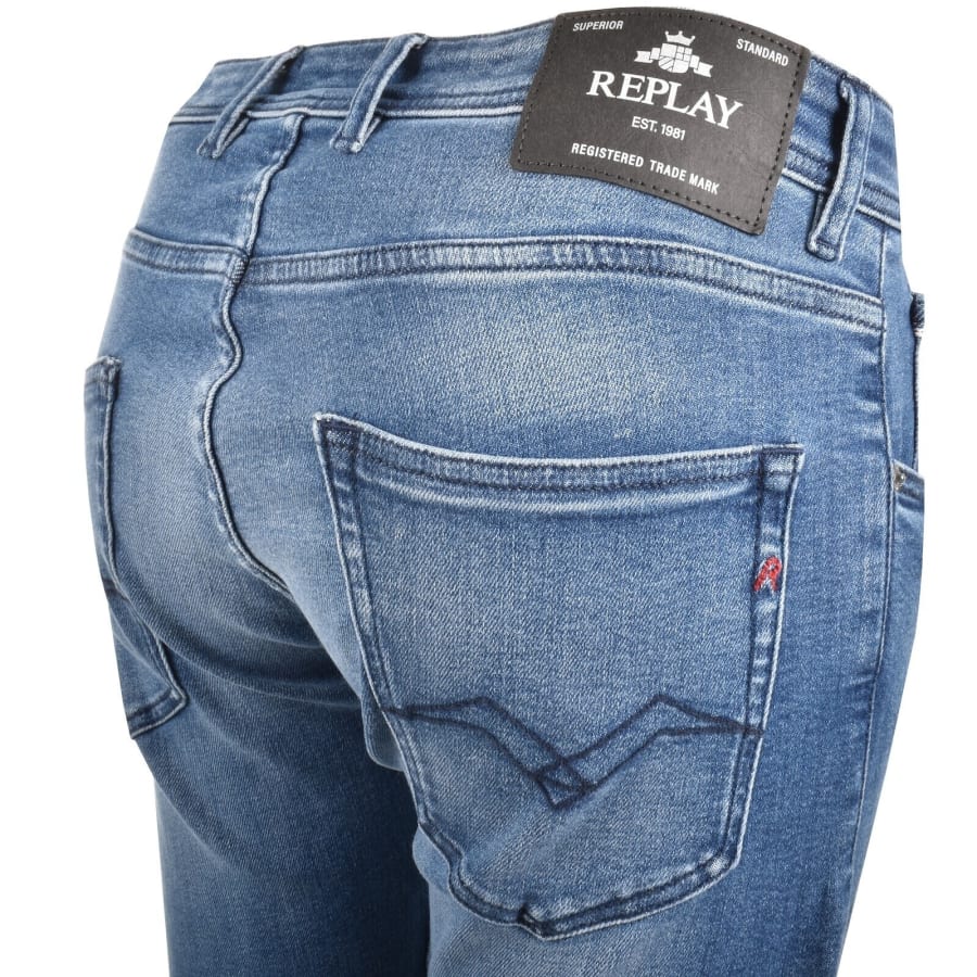 Image number 4 for Replay Grover Straight Fit Mid Wash Jeans Blue