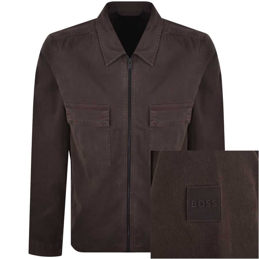 Image number 1 for BOSS Lorum Full Zip Overshirt Dark Brown