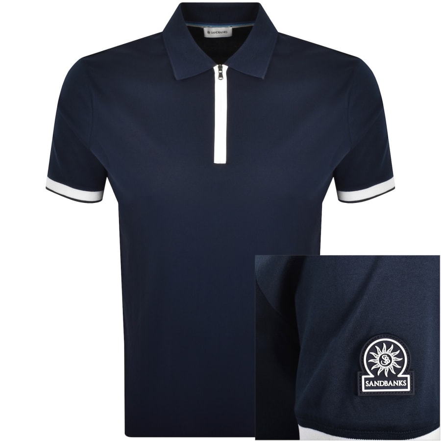 Image number 1 for Sandbanks Silicone Zip Polo T Shirt Navy