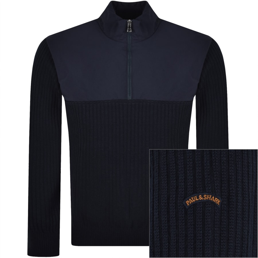 Image number 1 for Paul And Shark Quarter Zip Hybrid Jumper Navy