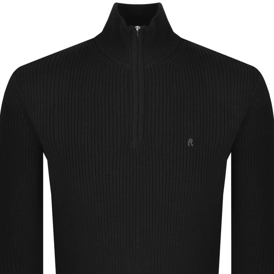 Image number 2 for Replay Quarter Zip Knit Jumper Black