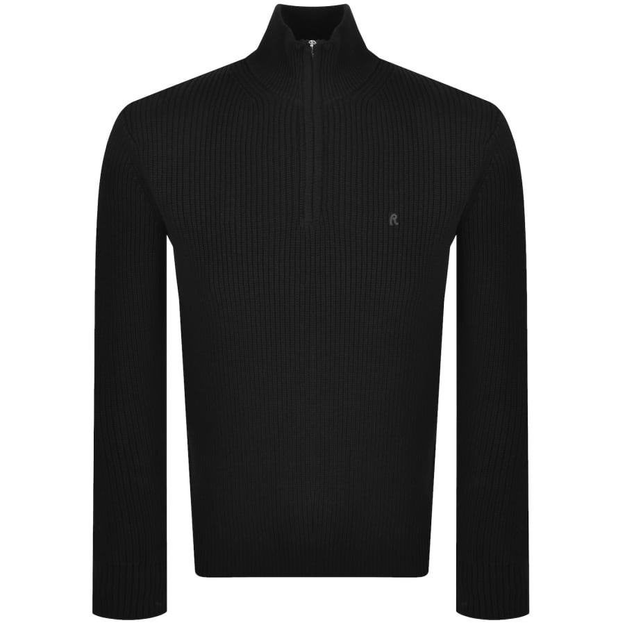 Image number 1 for Replay Quarter Zip Knit Jumper Black