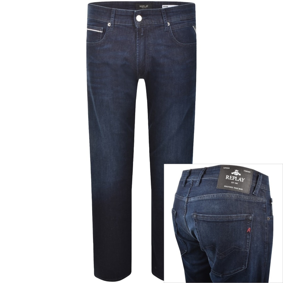Image number 1 for Replay Grover Straight Fit Jeans Dark Wash Blue