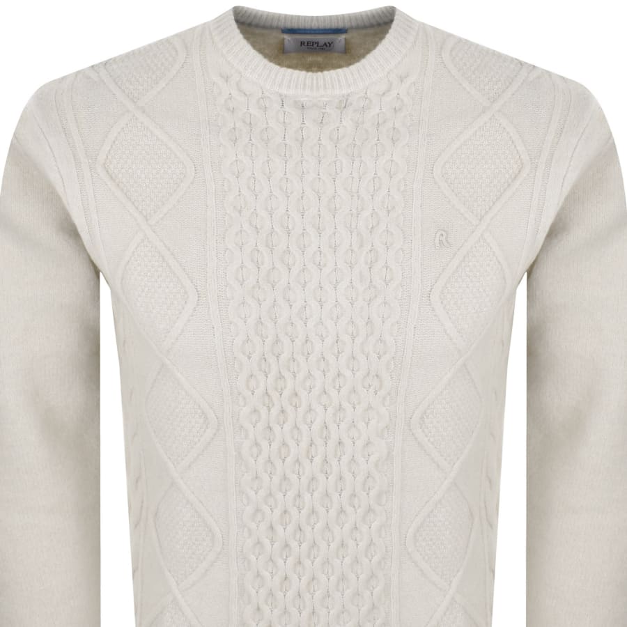 Image number 2 for Replay Crew Neck Knit Jumper Cream