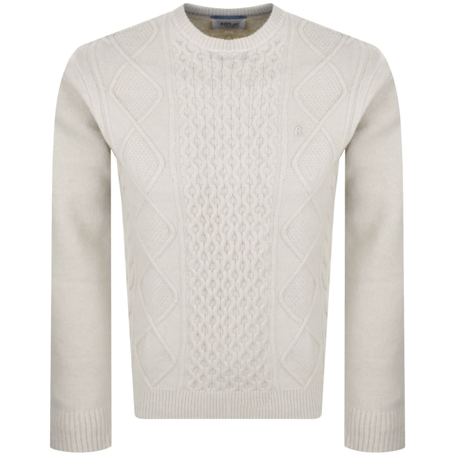 Image number 1 for Replay Crew Neck Knit Jumper Cream