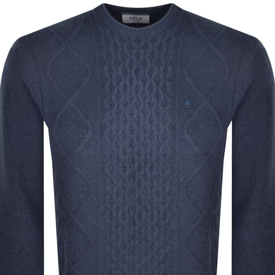 Image number 2 for Replay Crew Neck Knit Jumper Blue