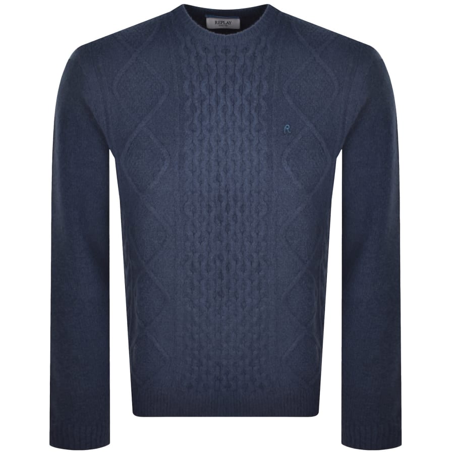 Image number 1 for Replay Crew Neck Knit Jumper Blue