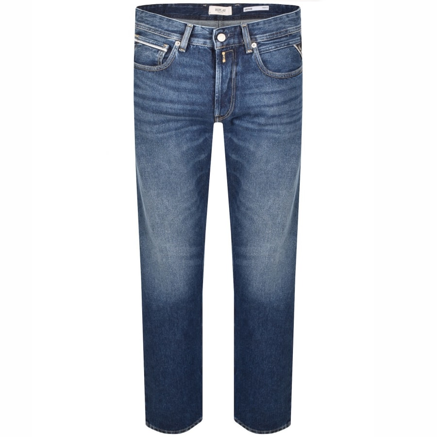 Image number 2 for Replay Grover Straight Fit Mid Wash Jeans Blue