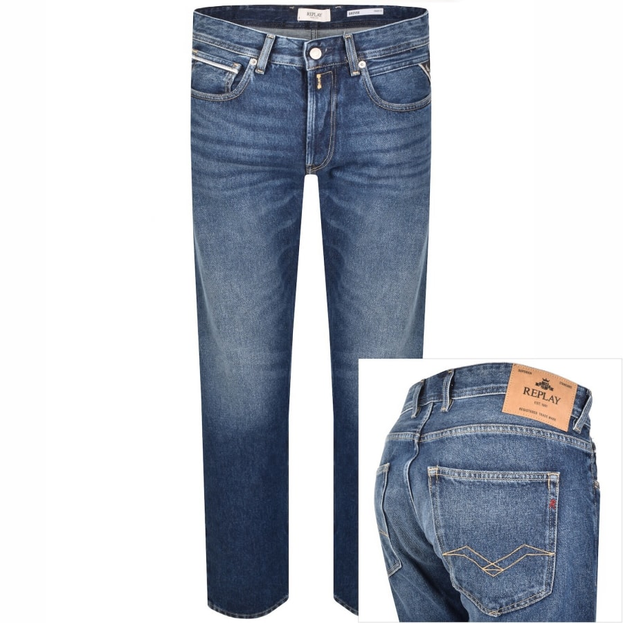 Image number 1 for Replay Grover Straight Fit Mid Wash Jeans Blue