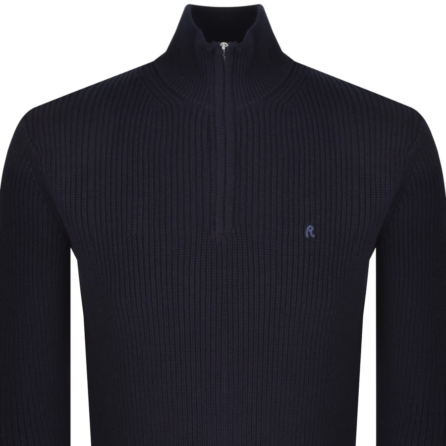 Image number 2 for Replay Quarter Zip Knit Jumper Navy