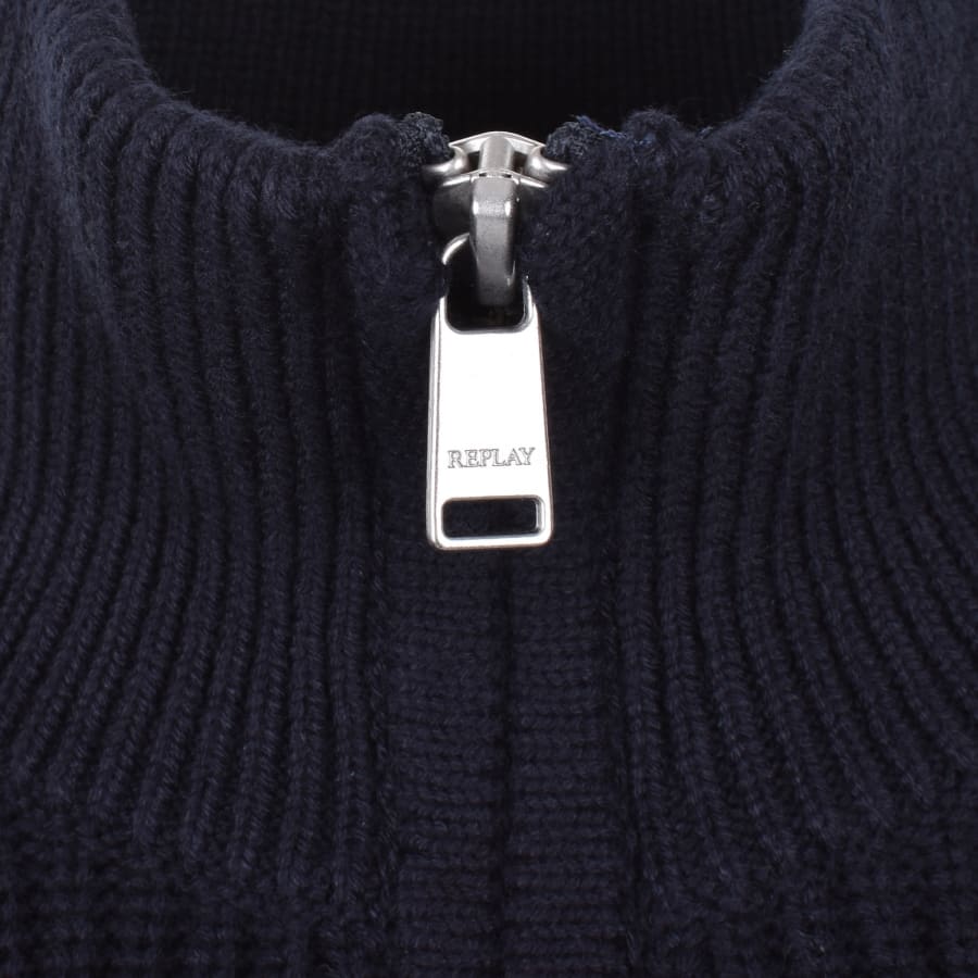 Image number 4 for Replay Quarter Zip Knit Jumper Navy