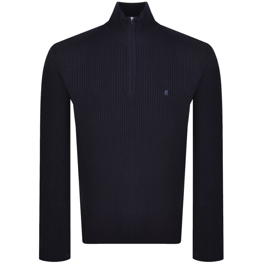 Image number 1 for Replay Quarter Zip Knit Jumper Navy