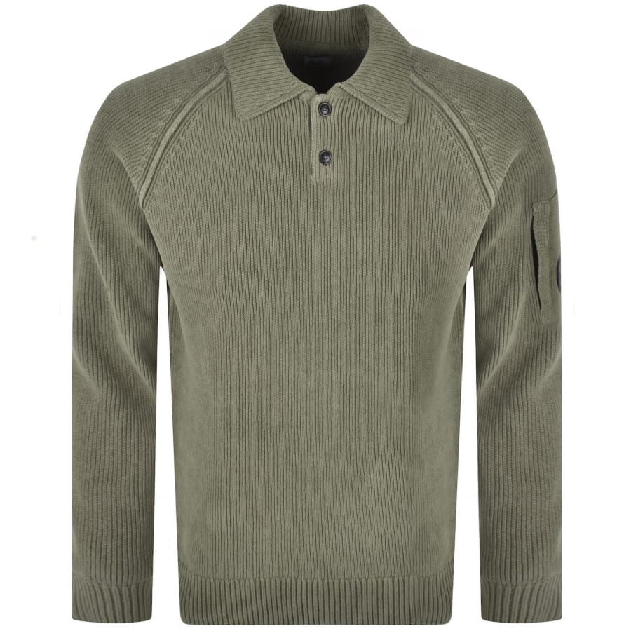 Image number 2 for CP Company Chenille Polo Jumper Ermine Green