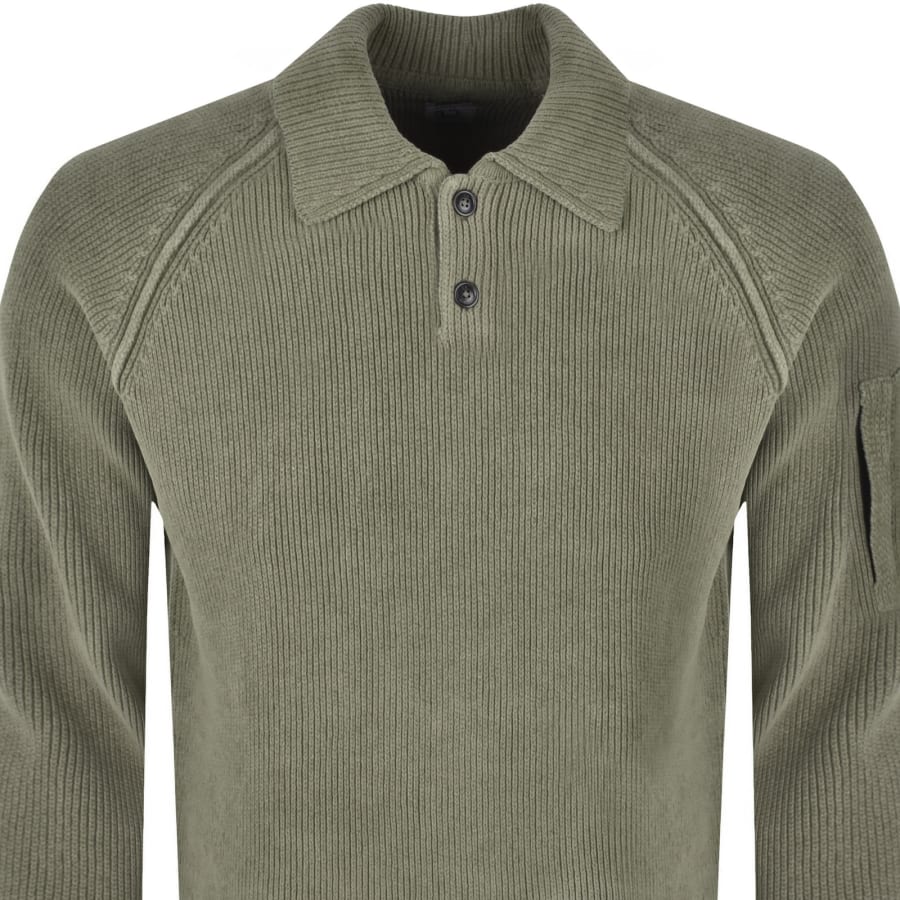 Image number 3 for CP Company Chenille Polo Jumper Ermine Green