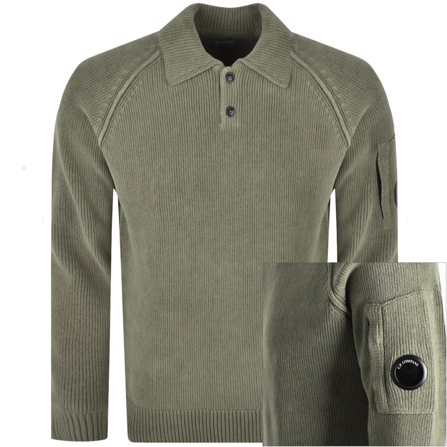 Image number 1 for CP Company Chenille Polo Jumper Ermine Green