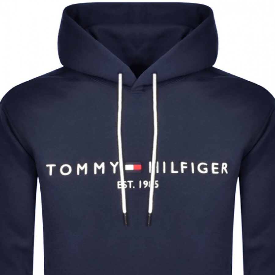 Tommy Hilfiger Embroidered Flag Logo Hoodie In Black In Navy