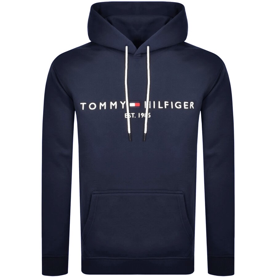 Tommy Hilfiger Embroidered Flag Logo Hoodie In Black In Navy