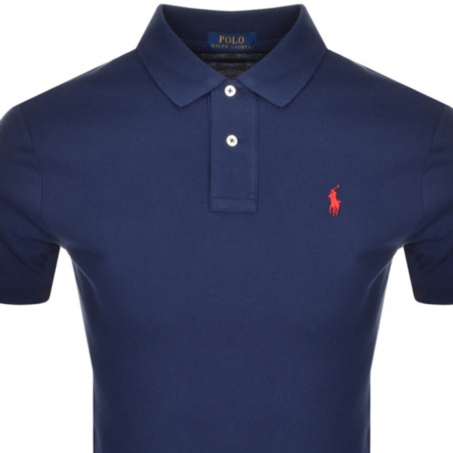 Polo Ralph Lauren Navy Blue Cotton Polo Shirt With Embroidered Logo In Black