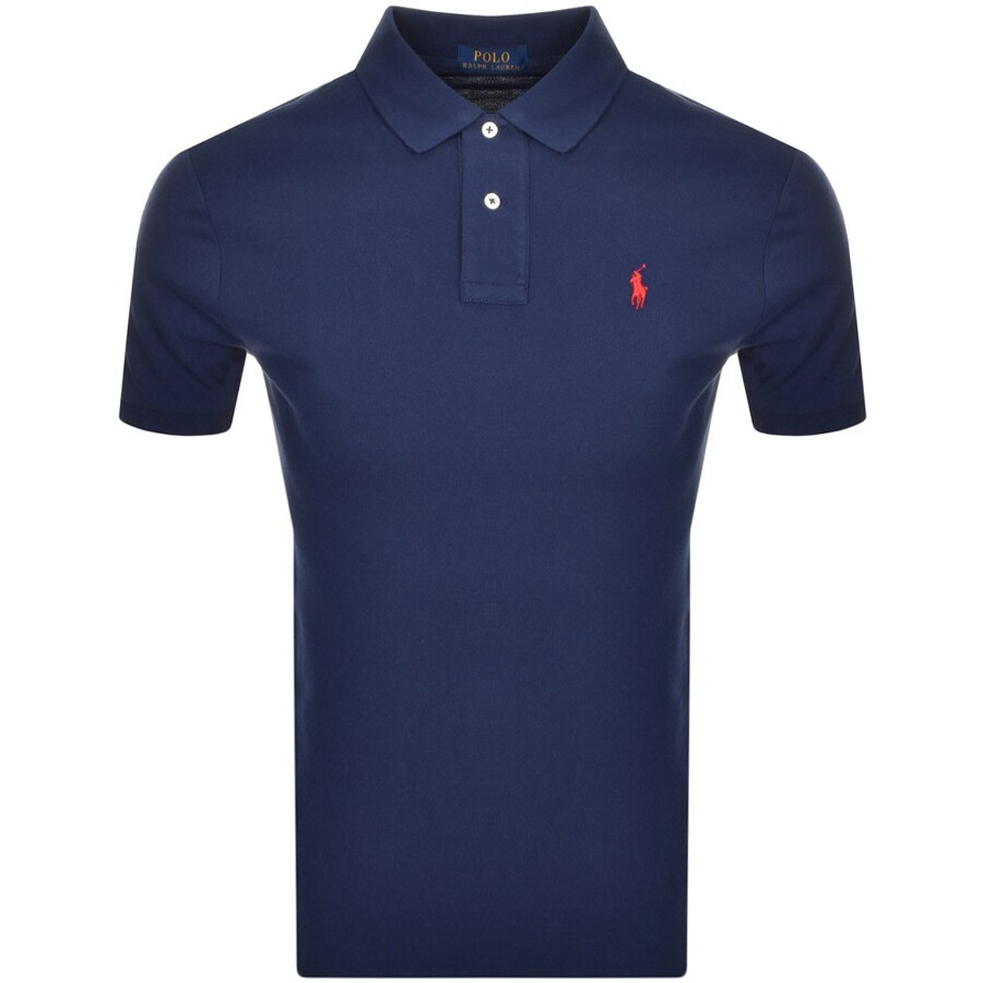 Polo Ralph Lauren Navy Blue Cotton Polo Shirt With Embroidered Logo In Black
