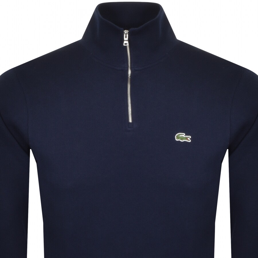 Lacoste Cotton Fleece Half Zip Pullover In Navy