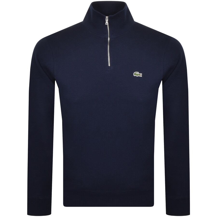 Lacoste Cotton Fleece Half Zip Pullover In Navy