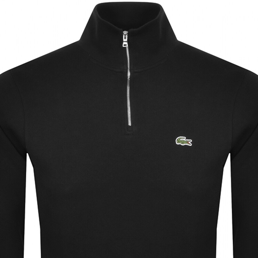 Lacoste Long-sleeve Fitted Pullover With Half-zip Closure In Black