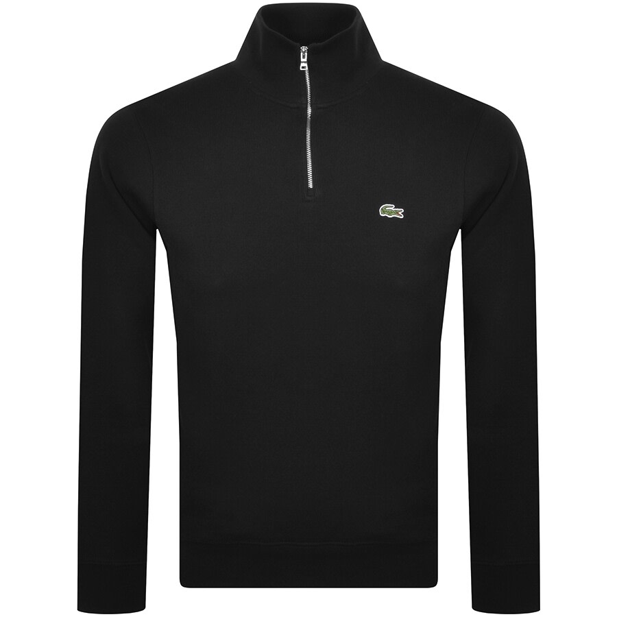 Lacoste Long-sleeve Fitted Pullover With Half-zip Closure In Black