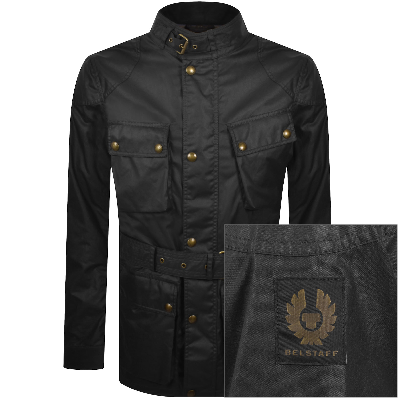 Belstaff Mens Black Trialmaster Belted Four-buttoned-pockets Regular-fit Waxed-cotton Jacket In Green