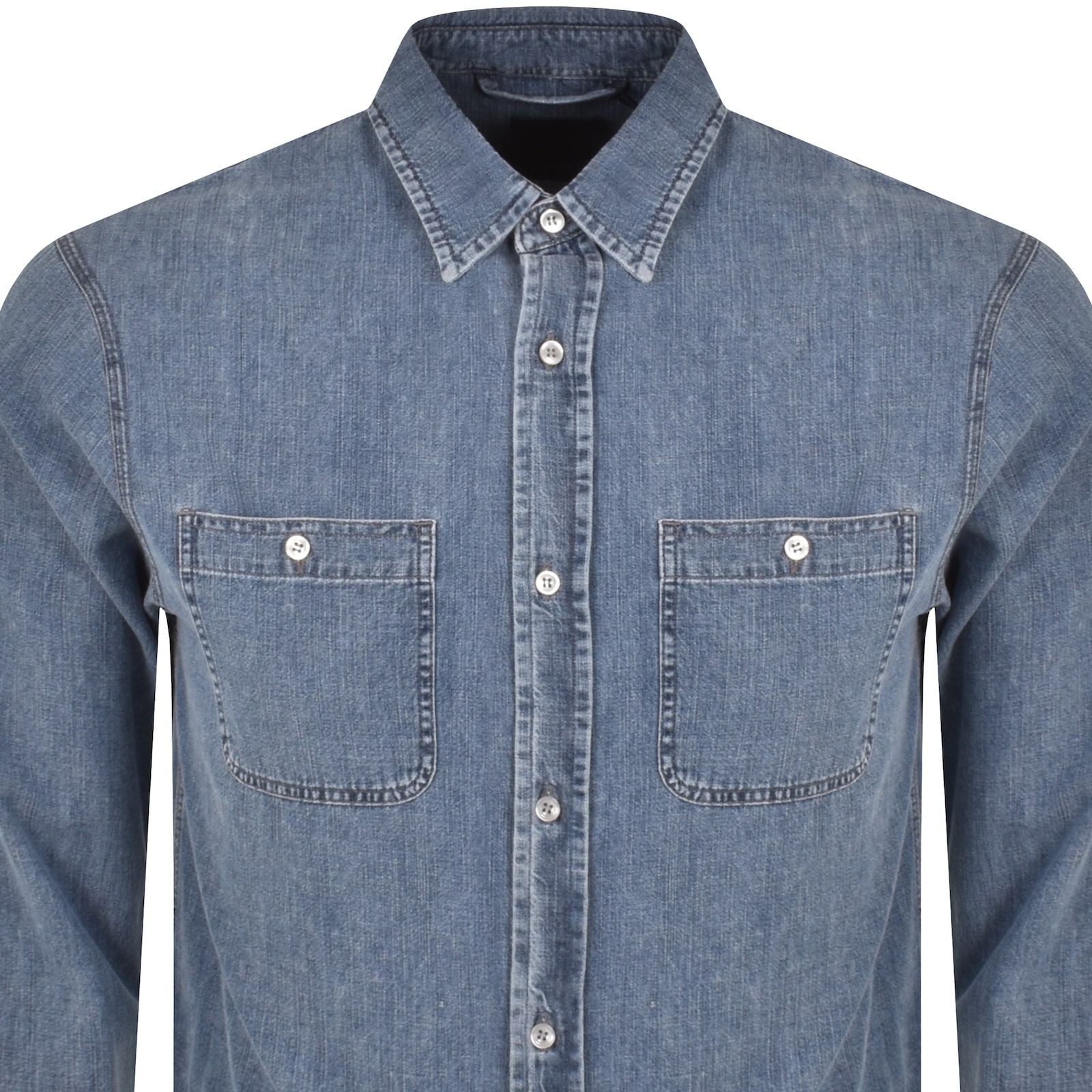 Shop Paul &amp; Shark Paul And Shark Denim Overshirt Light Wash Blue