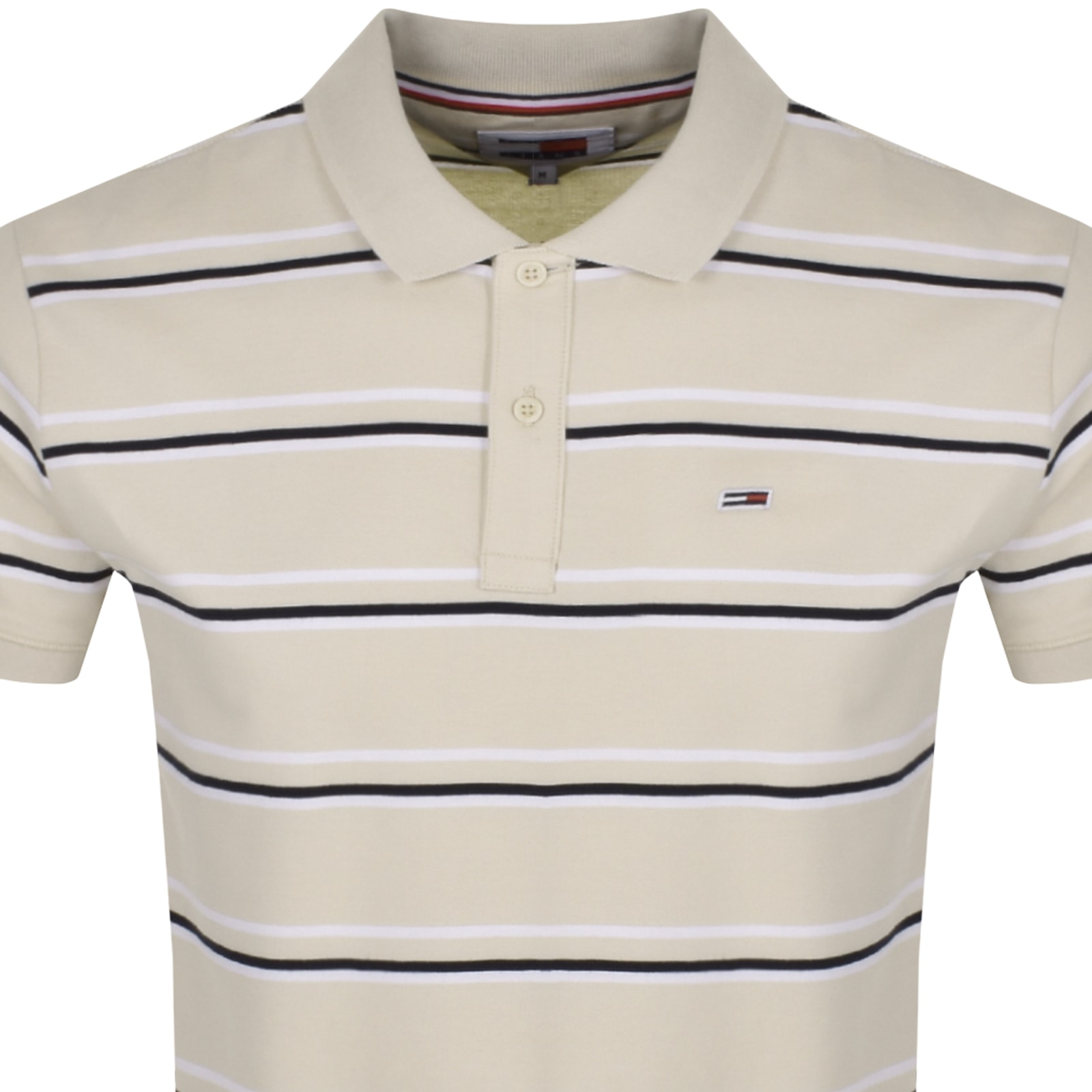 Shop Tommy Jeans Stripe Polo T Shirt Beige