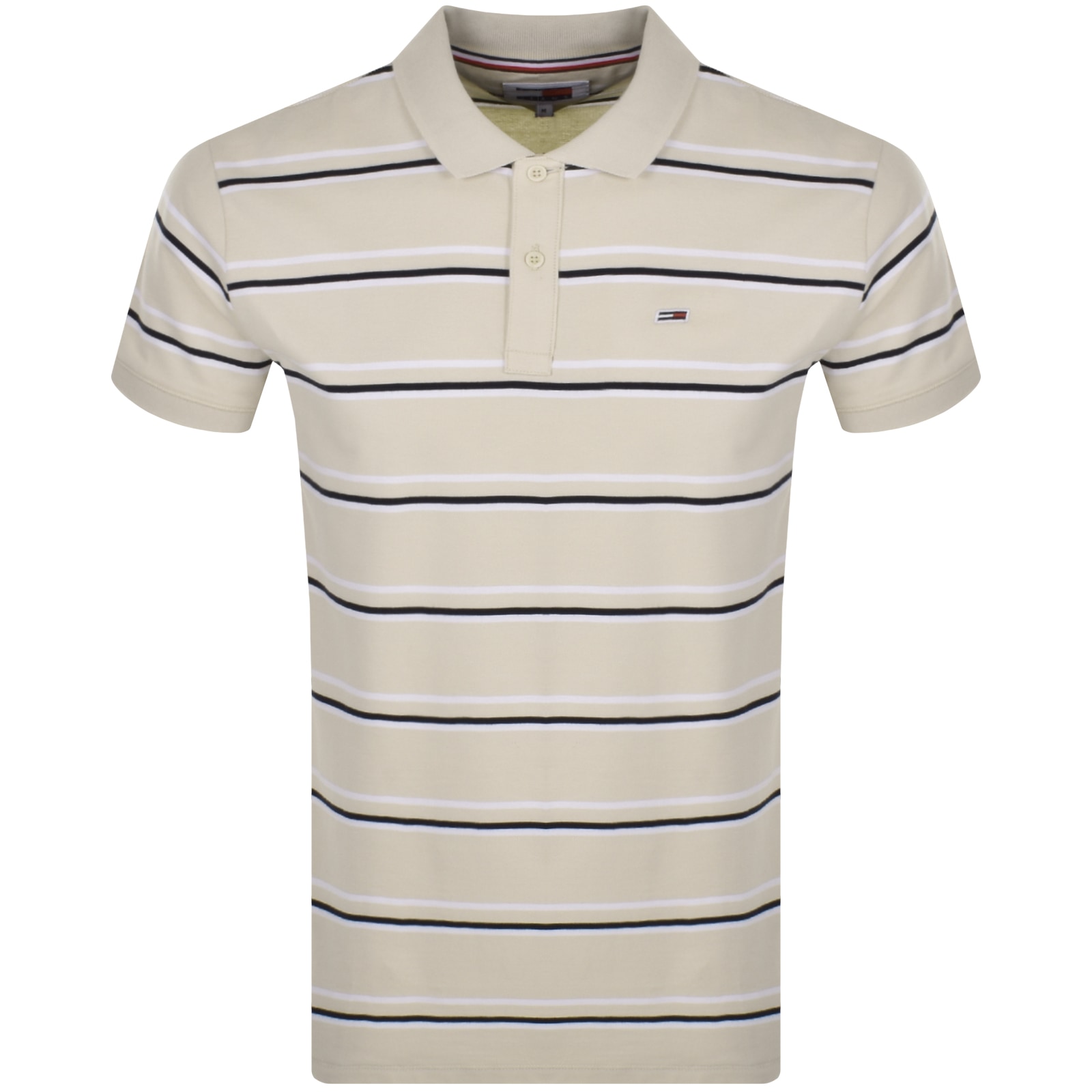 Shop Tommy Jeans Stripe Polo T Shirt Beige