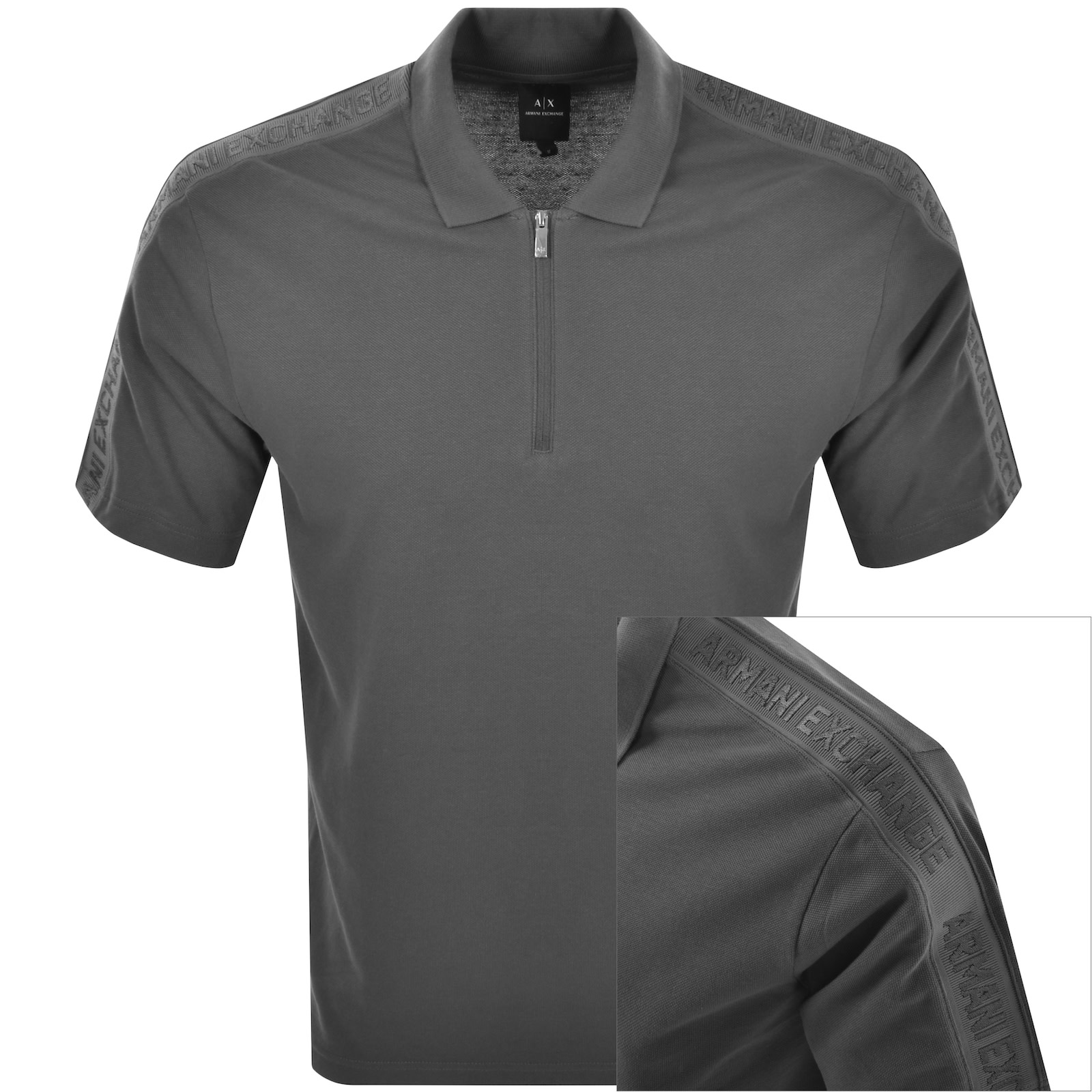 Shop Armani Exchange Taped Polo T Shirt Grey