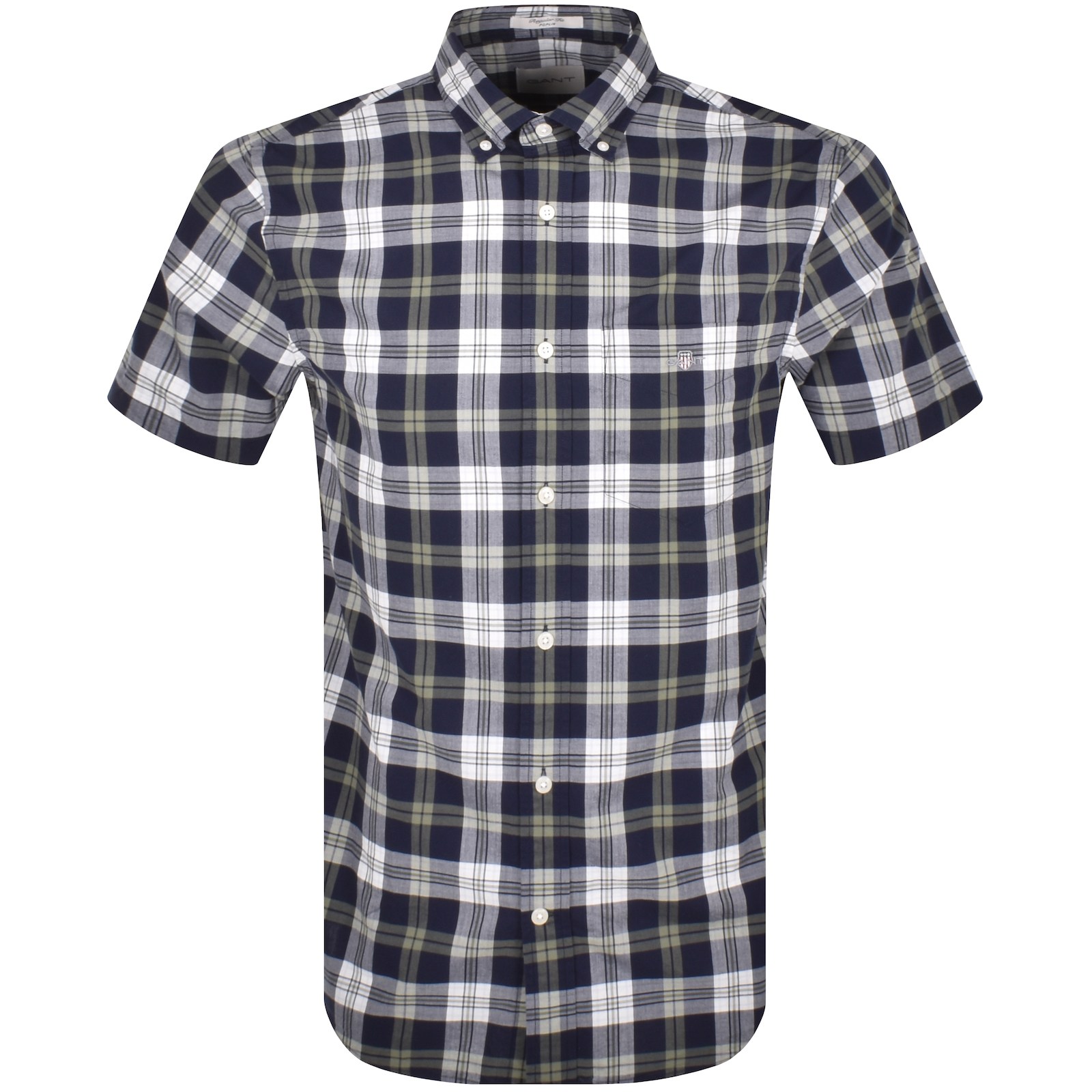 Shop Gant Poplin Check Regular Fit Shirt Blue