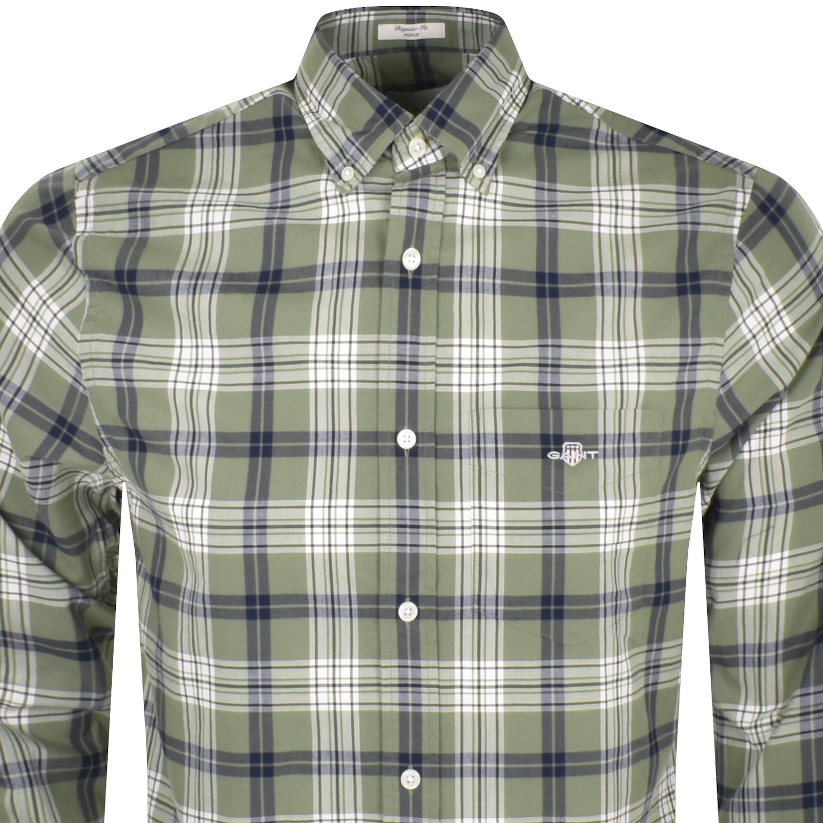 Shop Gant Poplin Check Regular Fit Shirt Green