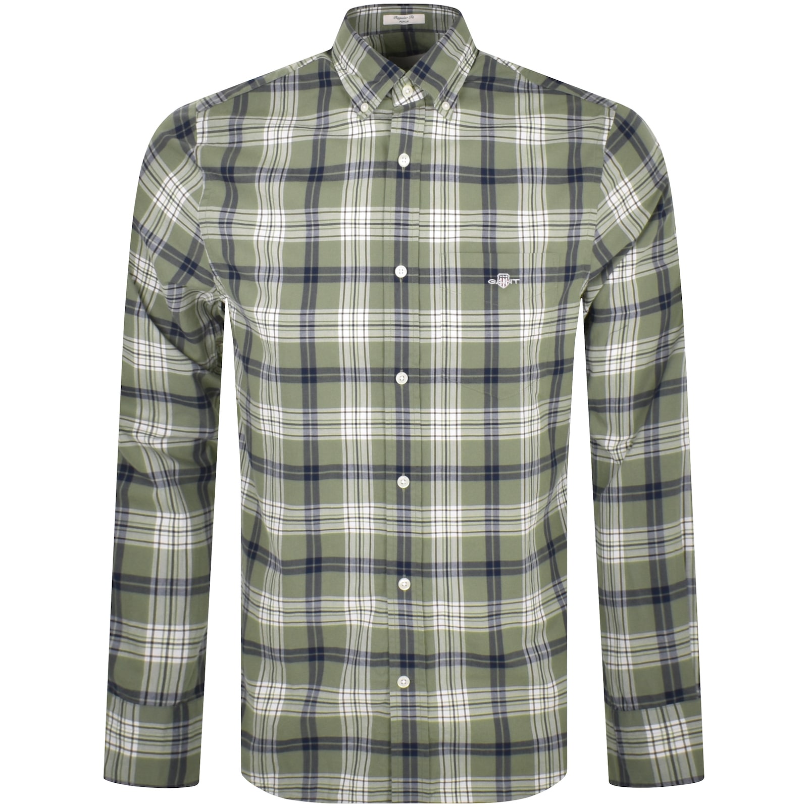 Shop Gant Poplin Check Regular Fit Shirt Green