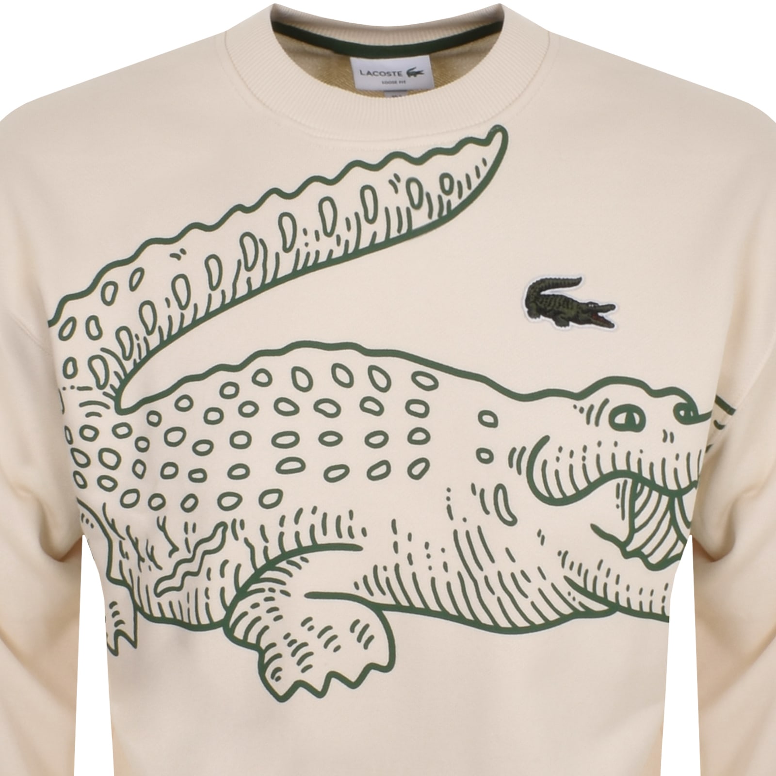 Shop Lacoste Crew Neck Sweatshirt Cream