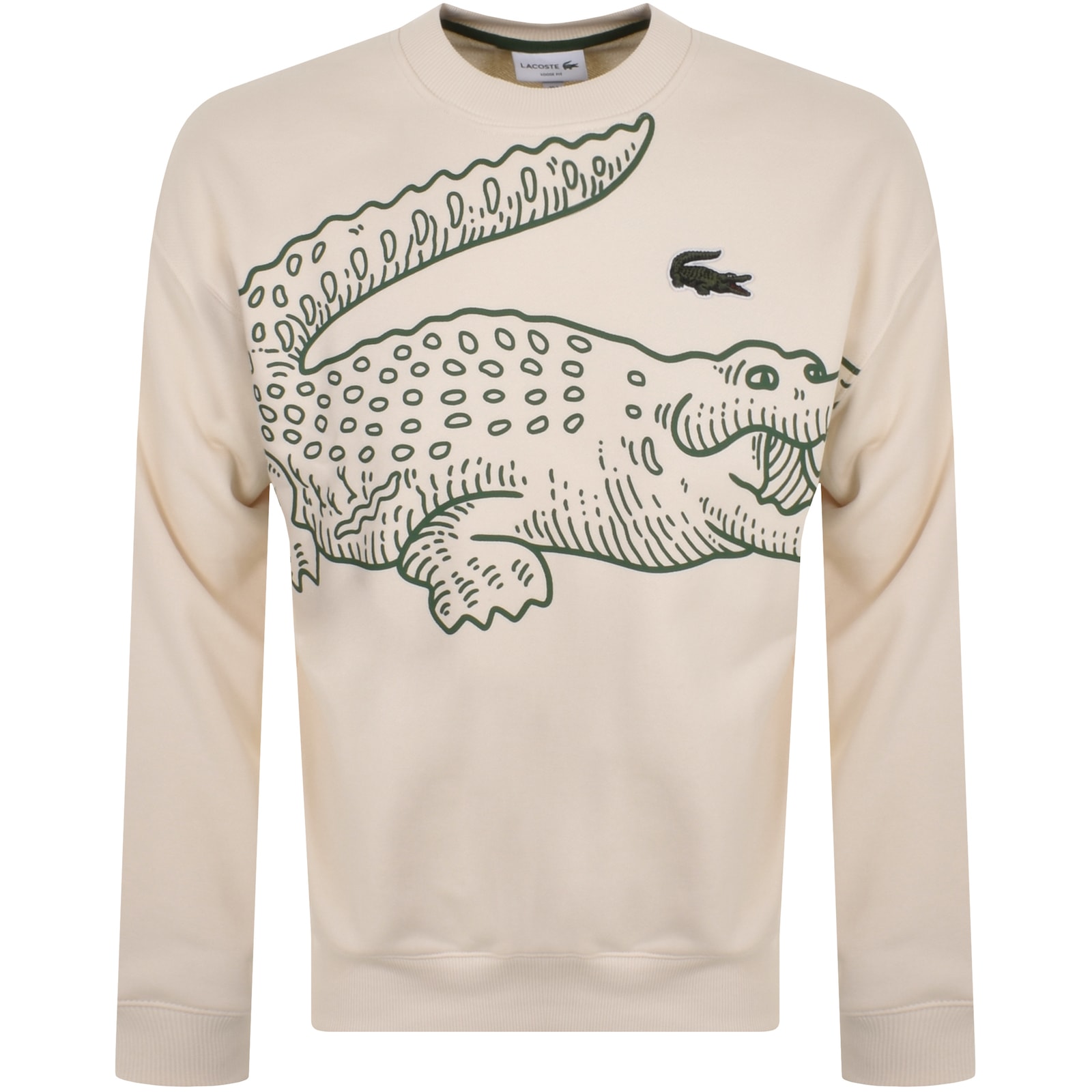 Shop Lacoste Crew Neck Sweatshirt Cream