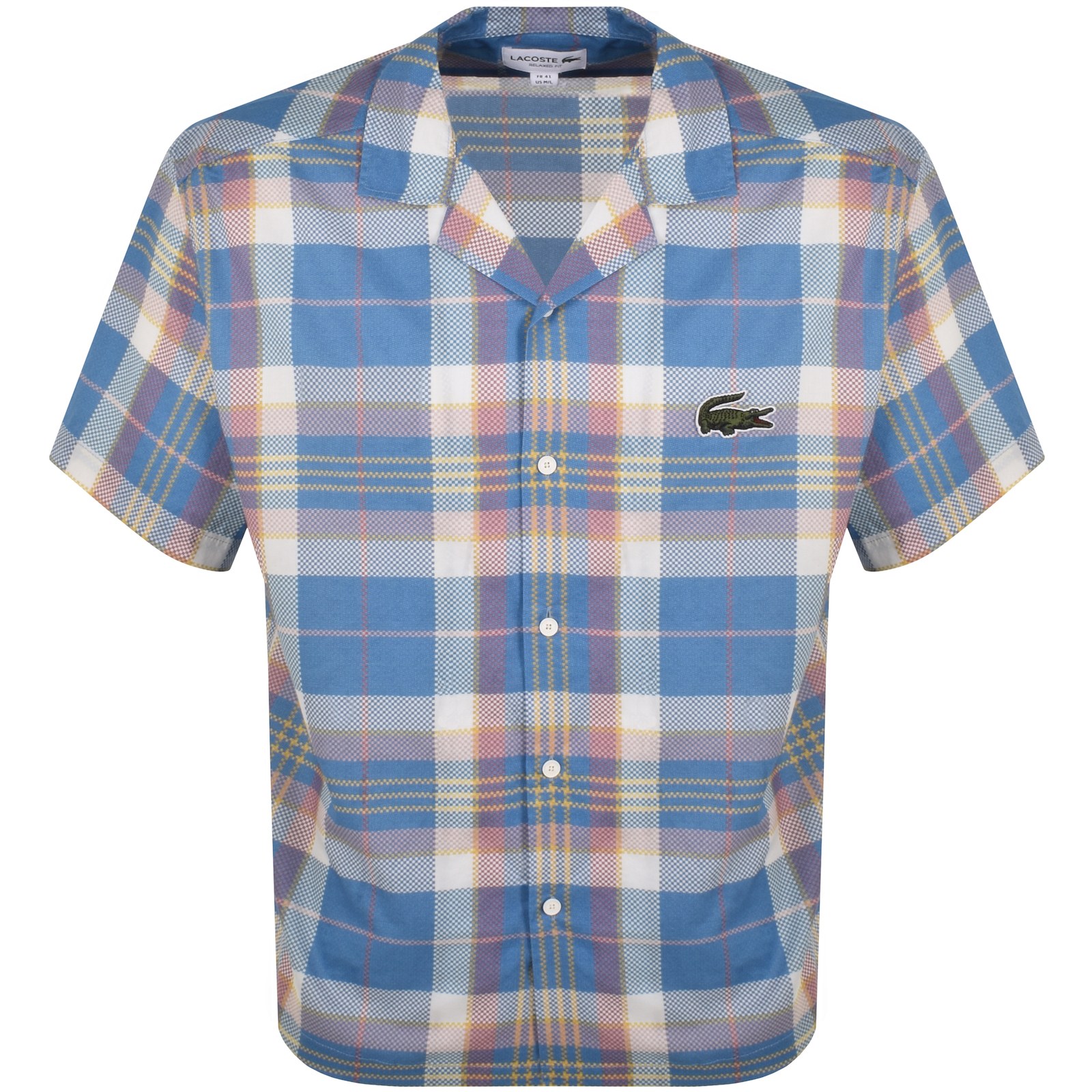 Shop Lacoste Check Short Sleeved Shirt Blue