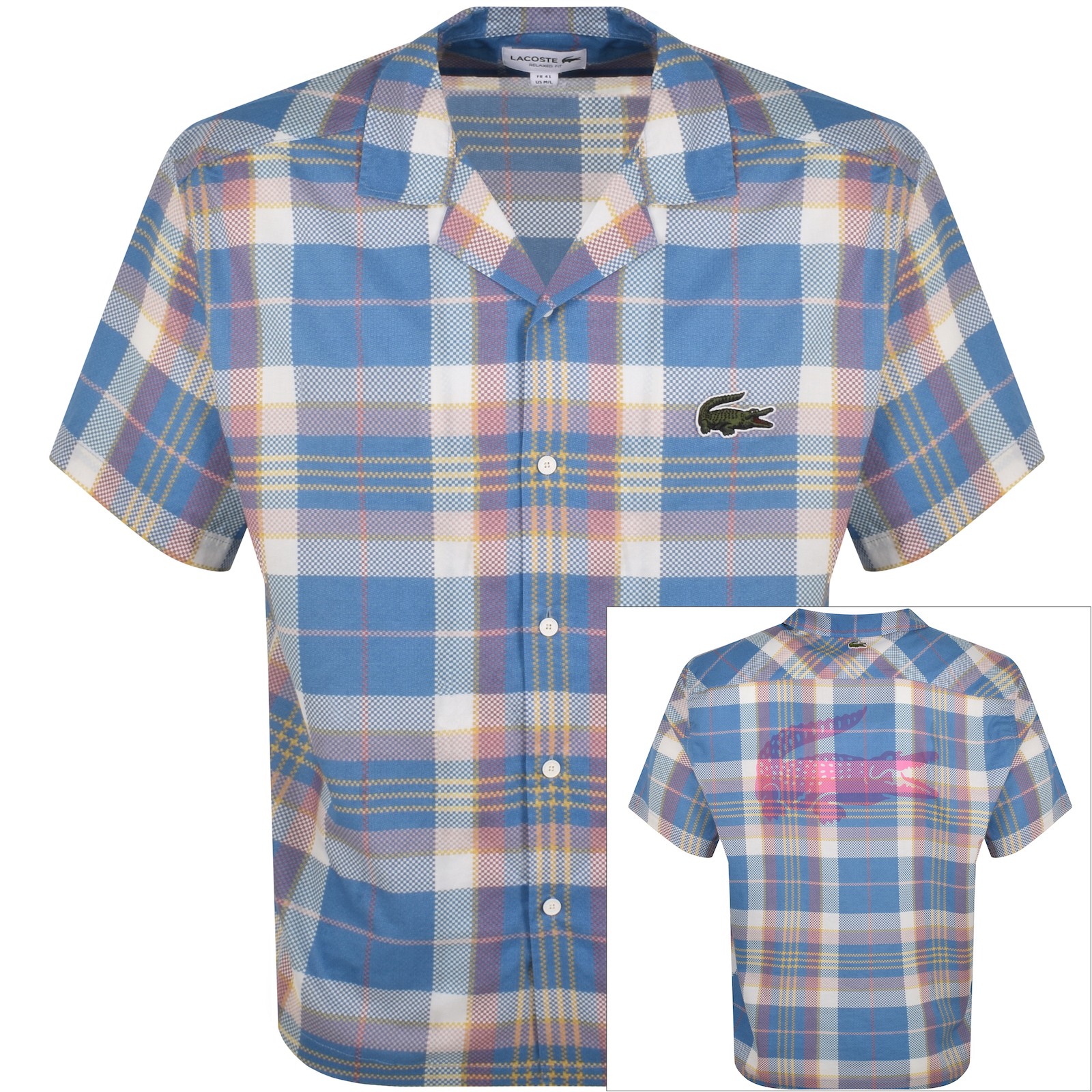 Shop Lacoste Check Short Sleeved Shirt Blue