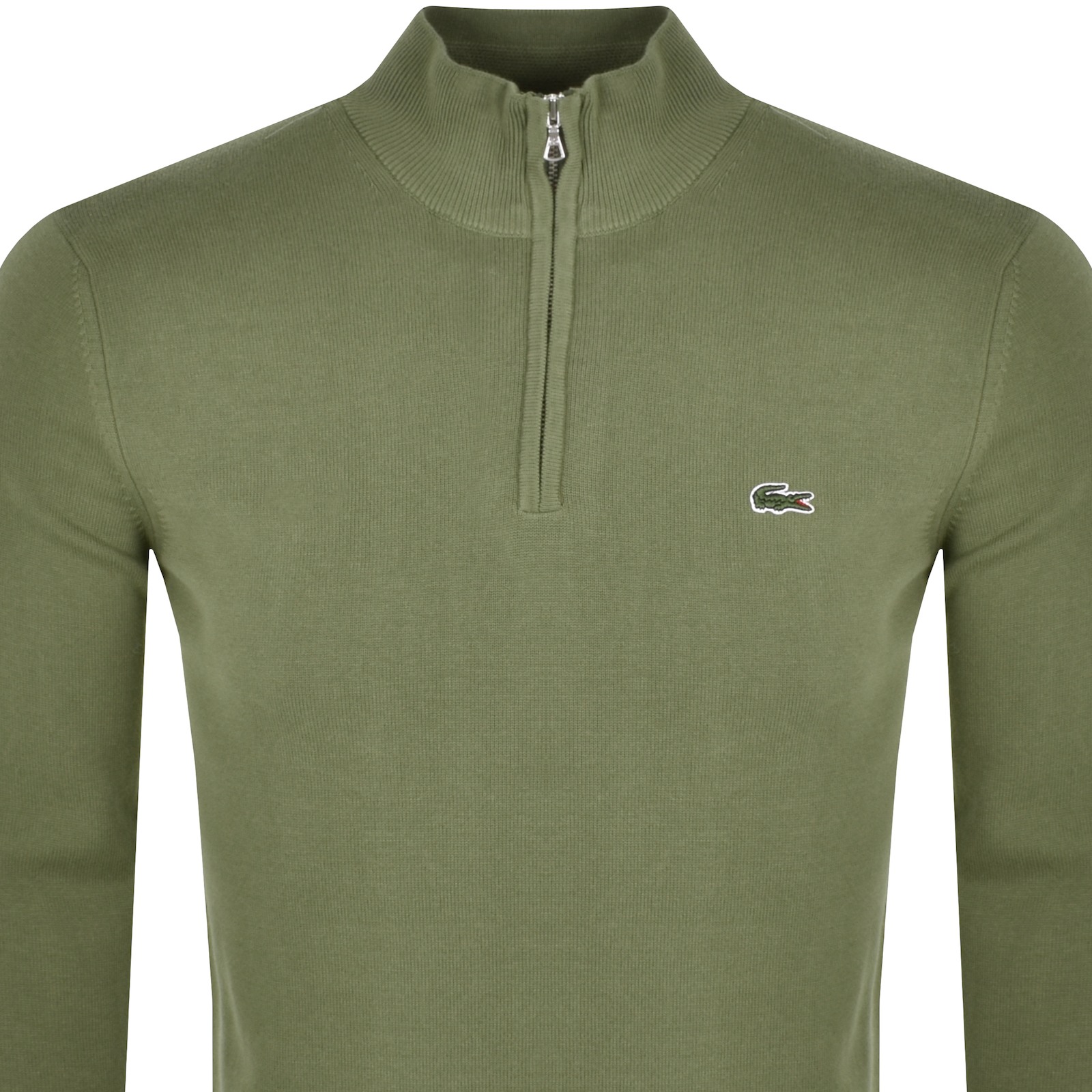 Shop Lacoste Half Zip Logo Knit Jumper Khaki