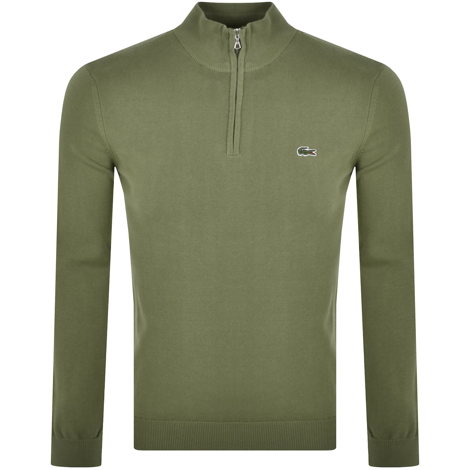 Shop Lacoste Half Zip Logo Knit Jumper Khaki