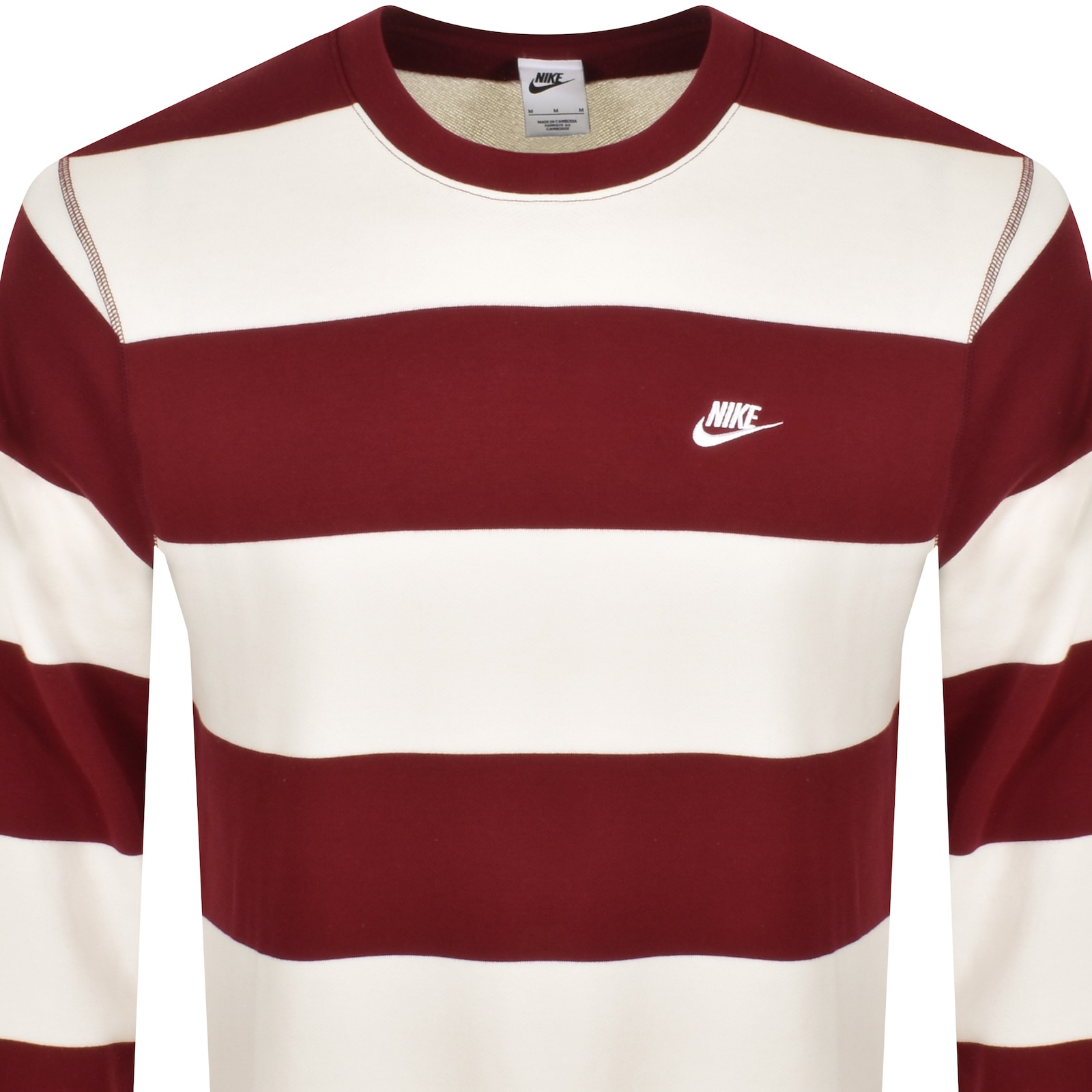 Shop Nike Crew Neck Club Stripe Sweatshirt Red